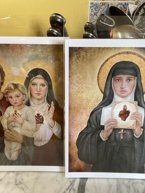 Pair of 2 Saint prints by artist Tracy L. Christianson, 8”x10”